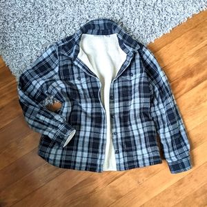 LL Bean plaid flannel jacket shaket fleece lined L
